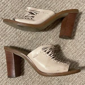 J CREW Blush Mules with Leather Weave 5.5 EUC